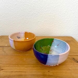Studio Pottery Bowl Set Handmade Ceramic Bowls Signed Stoneware Colorful Glaze